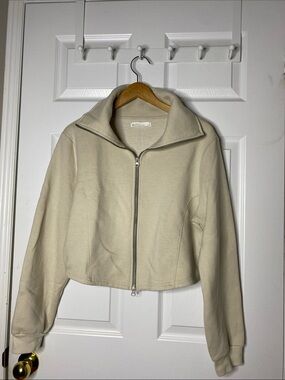 OAK + FORT Cropped Zip Bomber Jacket in Light Cream #10